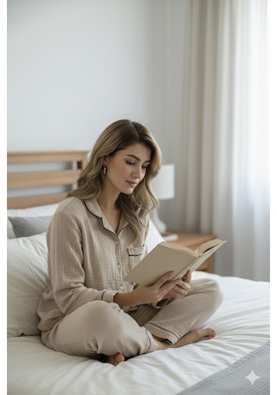 Varol %100 Pamuk Müslin Kadın Pijama Takımı - Bej Bej