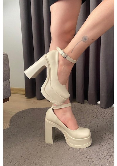 Preshley Kadın Elanor Krem Cilt Bilekten Bağlamal 12 Cm Platform Topuklu Ayakkabı-krem Cilt Krem
