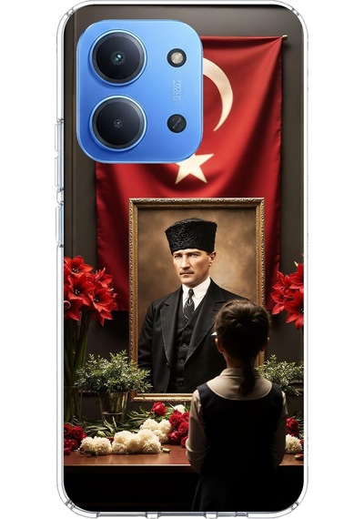 Redmi 15c Uyumlu Atatürk Türk Bayrağı Tablo Baskılı Silikon Kılıf Renkli