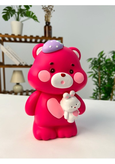Favora Çilekli Ayıcık Kumbara - Koyu Pembe