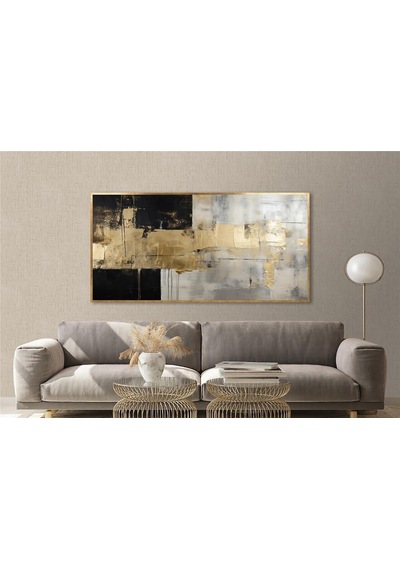 Yağlı Boya Dokulu Tablo Siyah Altın Gold Soyut Altın Çerçeveli U08052-179064