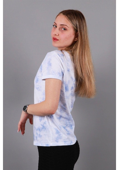 Kadın Bisiklet Yaka T-shirt Tşört Beyaz