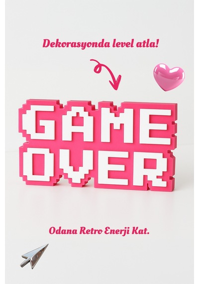 Retro Game Over Kabartmalı Dekoratif Obje - Pembe Masaüstü Ve Duvar Süsü Hediye