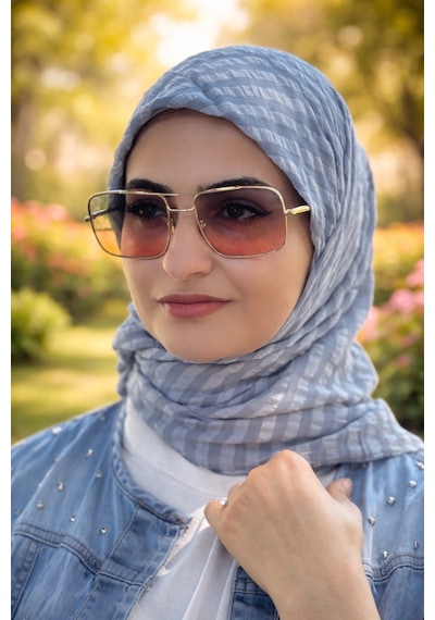 Aldaıyr Adet - Jakarlı Caz Eşarp 120 X120 Pamuk Acık Mavi