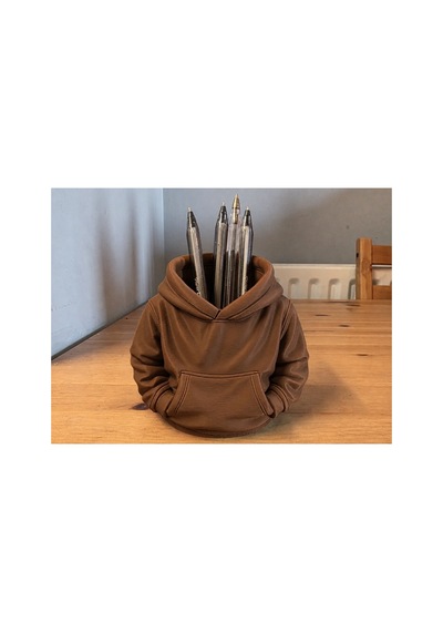 Alvera Kapüşonlu Sweatshirt Kalemlik 3d Baskı Masaüstü Organizer-kahverengi