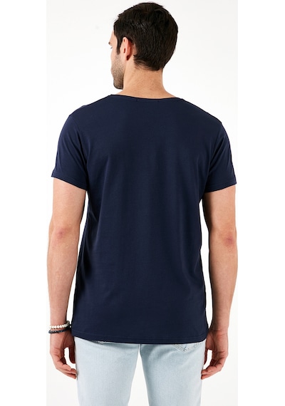 Buratti Pamuklu Slim Fit Bisiklet Yaka Yazılı Erkek T Shirt 541Enjoy Lacivert
