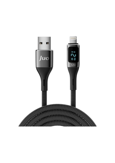 Juo 12W Dijital Led Ekranlı Usb-a To Lightning Apple Uyumlu iPhone iPad Örgülü Hızlı Şarj ve Data Kablosu 2M