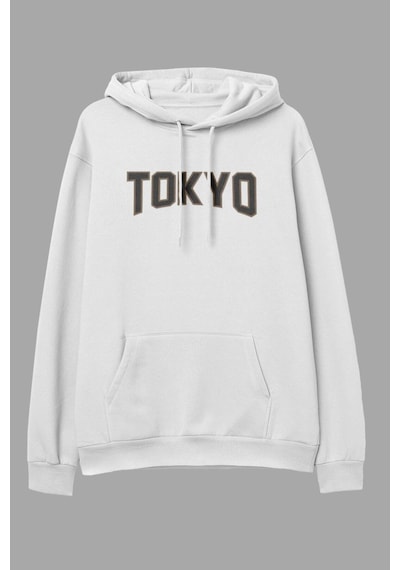 Tarzsokak Tokyo Beyaz Oversize Kapüşonlu Sweatshirt