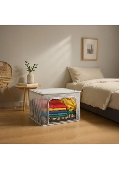 Çelik Destekli Katlanabilir Şeffaf Pvc Dolap Düzenleyici - 38x48x28 Cm Baza İçi Ve Kıyafet Saklama Hurcu Organizer Çok Renkli