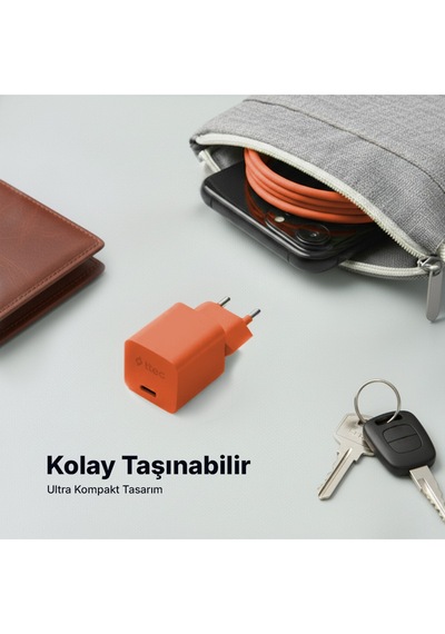 Ttec Smartcharger Gan 20w Pd Seyahat Hızlı Şarj Aleti + Usb-c - Lightning 120cm Kablo Neon Turuncu