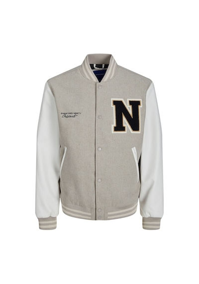 Jack & Jones Harf İşlemeli Bomber Ceket - College 12241559 Crockery Siyah