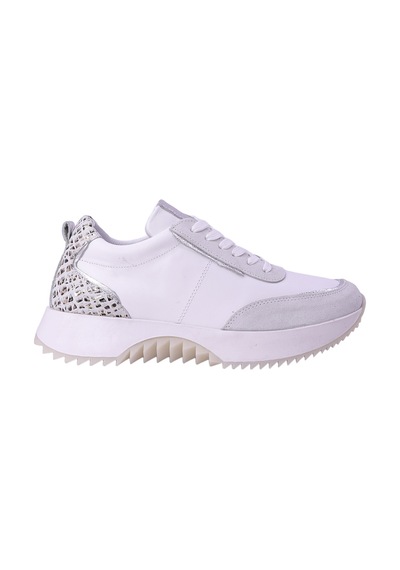 Hobby Ayakkabı Hobby Kadın Hakiki Deri Leopar Detaylı Kalın Tabanlı Sneaker Ayak Beyaz