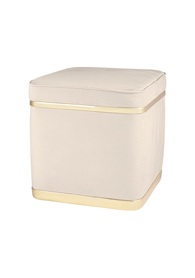 Zengo Gold Twin Line Kare Puf -krem Kumaş, Dekoratif Makyaj Masası Pufu-modern Style