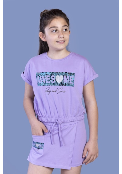 Toontoy Kids Toontoy Kız Çocuk Awesome Baskılı Şortlu Takım Lila