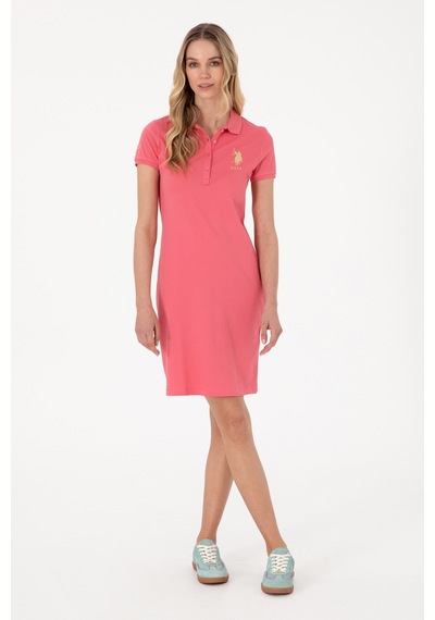U.S. Polo Assn. Kadın Koyu Pembe Polo Yaka Mini Boy Örme Elbise 50297457-VR167