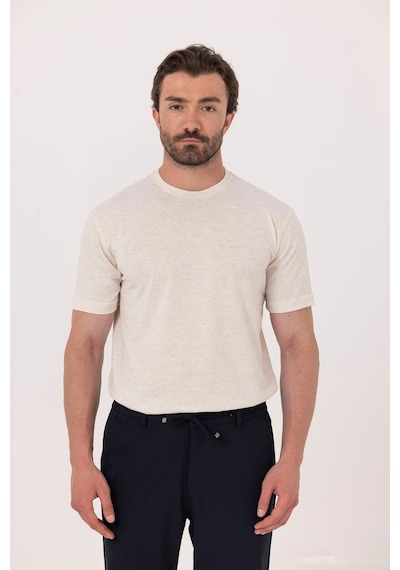 Sabri Özel Sütlü Kahve %100 Pamuk Bisiklet Yaka Düz Renk Basic T-shirt