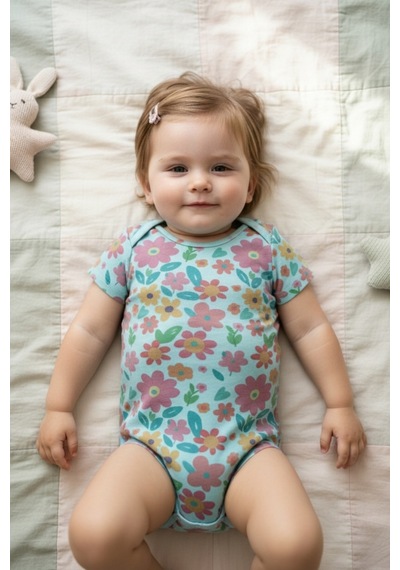 Le Mabelle Mint Çiçek Desenli İkili Kız Bebek Zıbın Set - Zoe Yeşil