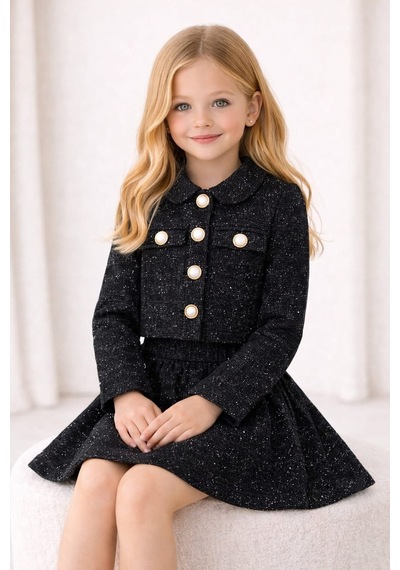 My Kids Wear Kız Çocuk Ekose Ceket Etek Takım Şık Kombin 12644 Siyah