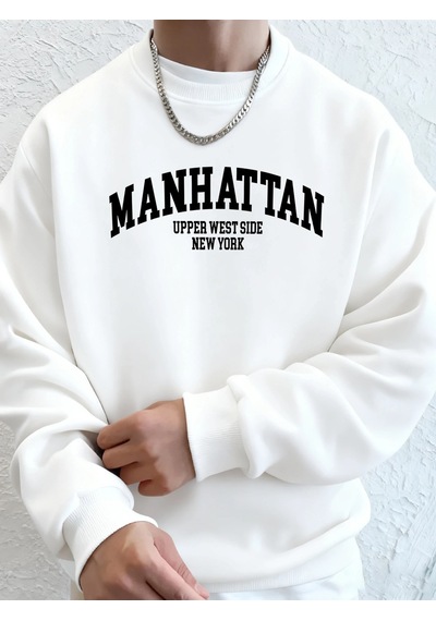 Startmore Tarzsokak Manhattan Üst Batı Bölgesi New York Desen Giyim Unisex Rahat Günlük Kapüşonlular Polar Sonbah Beyaz