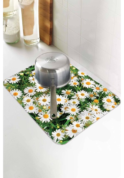 Yeşil Çiçekli Microfiber Bulaşık Kurutma Kurulama Matı Mm016