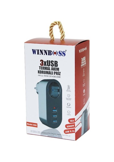 Winnboss Model-3400 Duvar Tipi Priz 2500w 3xusb 1xpriz Usb 2.1a 10a Termal Akım Korumalı Diğer