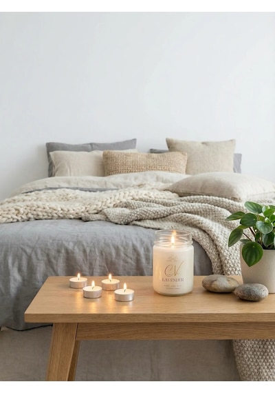 320cc Lavanta Kokulu Mum-aromaterapi Mum-%100 Doğal Soya Wax Mum-şeffaf Cam Kapaklı Mumluk Beyaz