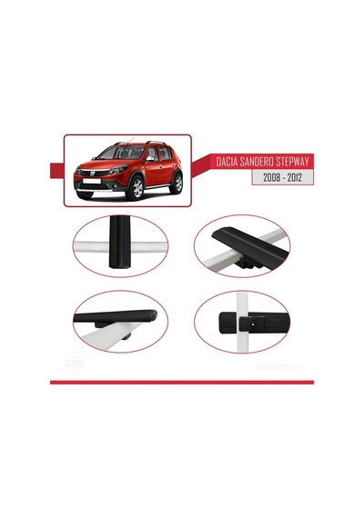Dacia Sandero Stepway 2008-2012 Arası İle Uyumlu Basic Model Ara Atkı Tavan Barı Siyah 3 Adet