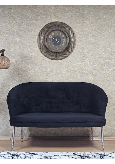 Zafir İkili Teddy Krom Kaplama Telli Ayak Çay Seti Koltuk İkili Berjer , Balkon, Salon, Ofis Siyah