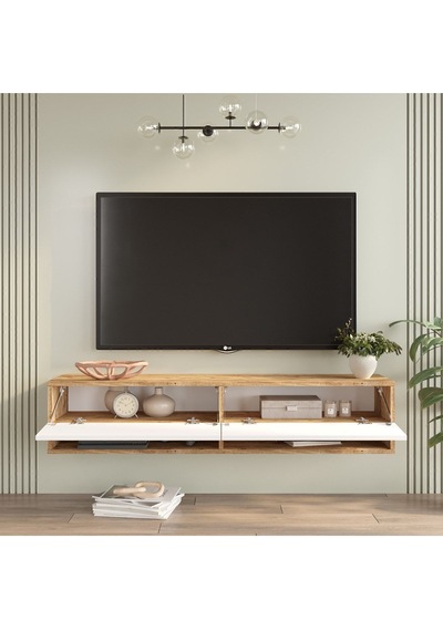 Aven Tv Ünitesi Tv Sehpası Raflı Kapaklı 140cm Çam-beyaz Ave11-aw Beyaz