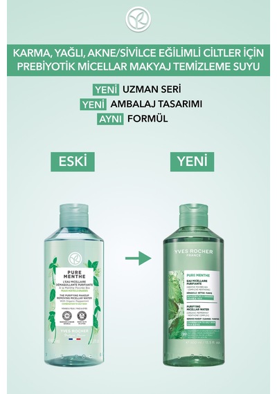 Yves Rocher Micellar Makyaj Temizleme Suyu-karma,yağlı, Eğilimli Cilt-pure Menthe Botanik Kompleks 400ml