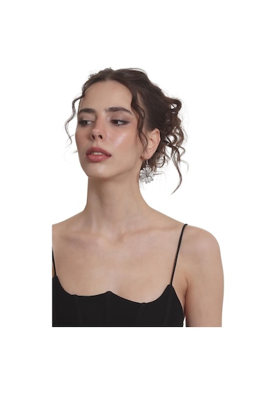 Kadın Antik Gümüş Kaplama Sallantılı Model Çiçek Formlu Küpe Gümüş