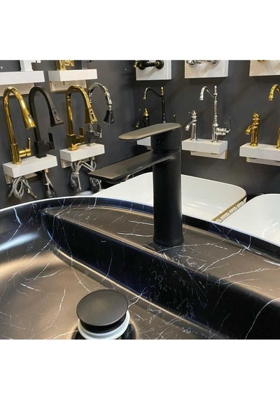 Yedi Yapı Tezgah Üstü Seramik Çanak Lavabo Mat Siyah Beyaz Beyaz