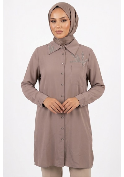 Lale Butik Levidor Taş Baskılı Tunik Gömlek 210147 Vizon