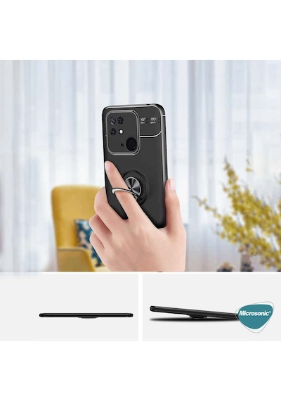 Microsonic Xiaomi Redmi 10C Kilif Kickstand Siyah Rose 557082071