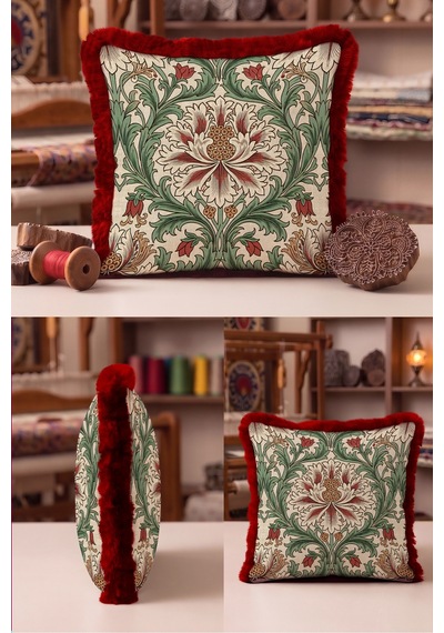Vintage Çiçek Tasarımlı Saçaklı Yastık Kılıfı - Botanik Klasik Yeşil Bordo Püsküllü Kırlent Kılıfı Buzlu Rota Saten Vintage Çiçek Tasarımlı Saçaklı Yastık Kılıfı - Botanik Klasik Yeşil Bordo Püsküllü Kırlent Kılıfı Buzlu Rota Saten