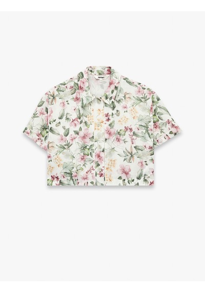 Koton Regular Fit Kısa Kollu Çiçekli Crop Gömlek Ekru Desenli 6sak60148uw