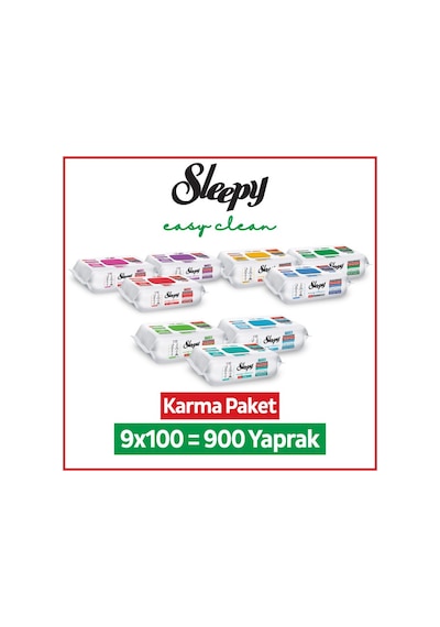 Sleepy Easy Clean Premium + Çiçek Serisi + Doğa Serisi Yüzey Temizlik Havlusu Mendili 9x100 Karma Paket
