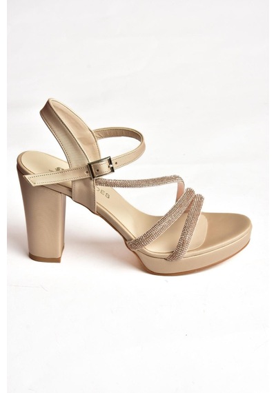 Fox Shoes P246031704 Ten Kumaş Kalın Topuklu Kadın Ayakkabı Ten Rengi