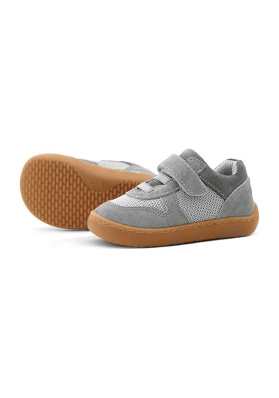 Rakerplus Bob Hakiki Deri Gri Barefoot Cırtlı Lastikli Bebek Sneaker Ayakkabı Gri
