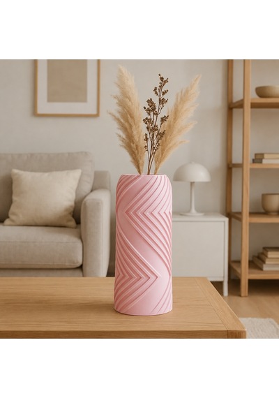 3d Baskı Vector Vazo - Geometrik Çizgili Dekoratif Vazo-pembe Çok Renkli
