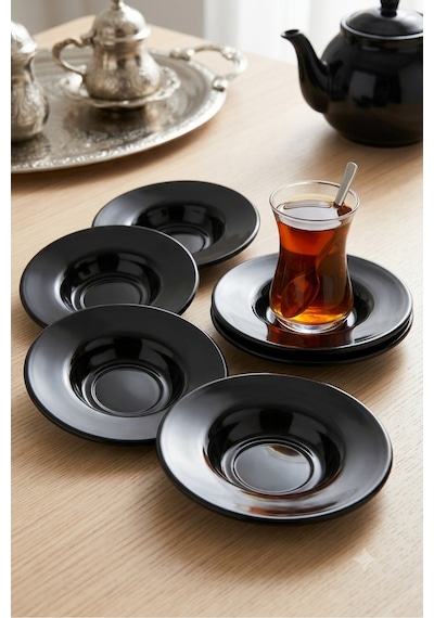 12 Adet Kırılmaz Melamin Çay Tabağı Çay Tabak 11 Cm - Siyah Beyaz