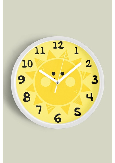 Sevimli Güneş Çocuk Odası Modern Duvar Saati - 25cm - Önü Camlı Beyaz Kasa - Sessiz Mekanizma-jh0263 Beyaz