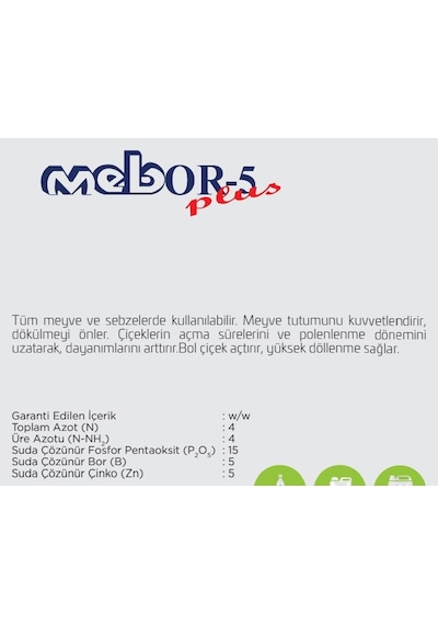 Mebor 5 Plus 4-15-0 + 5 Bor B + 5 Çinko Zn İçerikli Sıvı Gübre 20 Litre Diğer