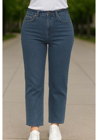Cedy Denim Cedy Denım - Kadın Büyük Benden Boru Paça Yüksek Bel Regular Fit Likralı Pantolon C626 Mavi