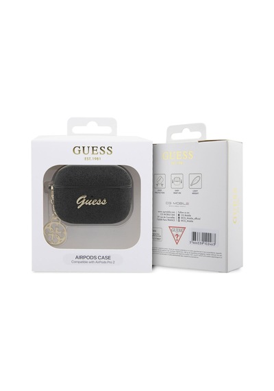 Apple Uyumlu AirPods Pro 2 Kılıf Guess Glitter 4g Charm Exclusive Tasarım Siyah