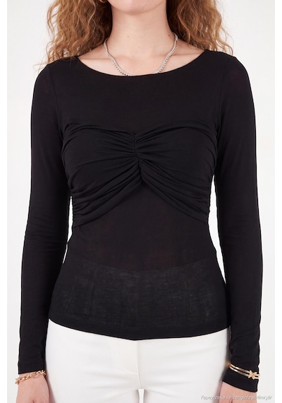 Lela Göğüs Drape Detaylı Kayık Yaka Bluz Kadın Bluz 5867117 Siyah