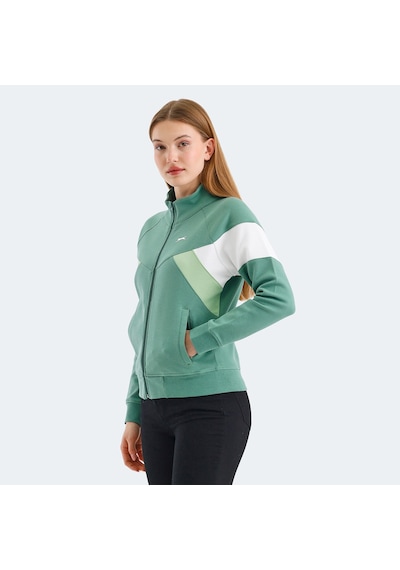 Slazenger VICTORY Kadın Fermuarlı Dik Yaka Cepli Yeşil Sweatshirt