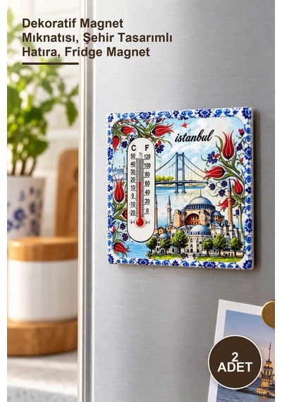 2 Adet İstanbul Temalı Buzdolabı Süsü Dekoratif Magnet Mıknatısı, Şehir Tasarımlı Hatıra, Fridge Magnet