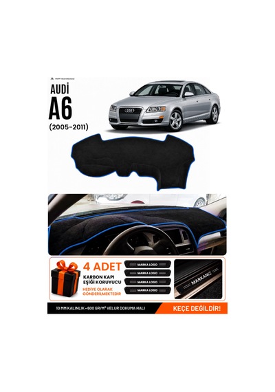 Audı A6 2005-2011 Uyumlu Torpido Koruma, Torpido Örtüsü, Torpido Kılıfı - Siyah-mavi - Au004