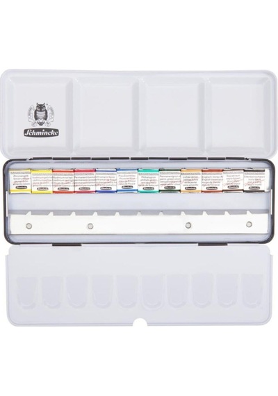 Schmincke : Horadam Aquarell Sulu Boya Seti 12 X Yarım Tablet Metal Kutu